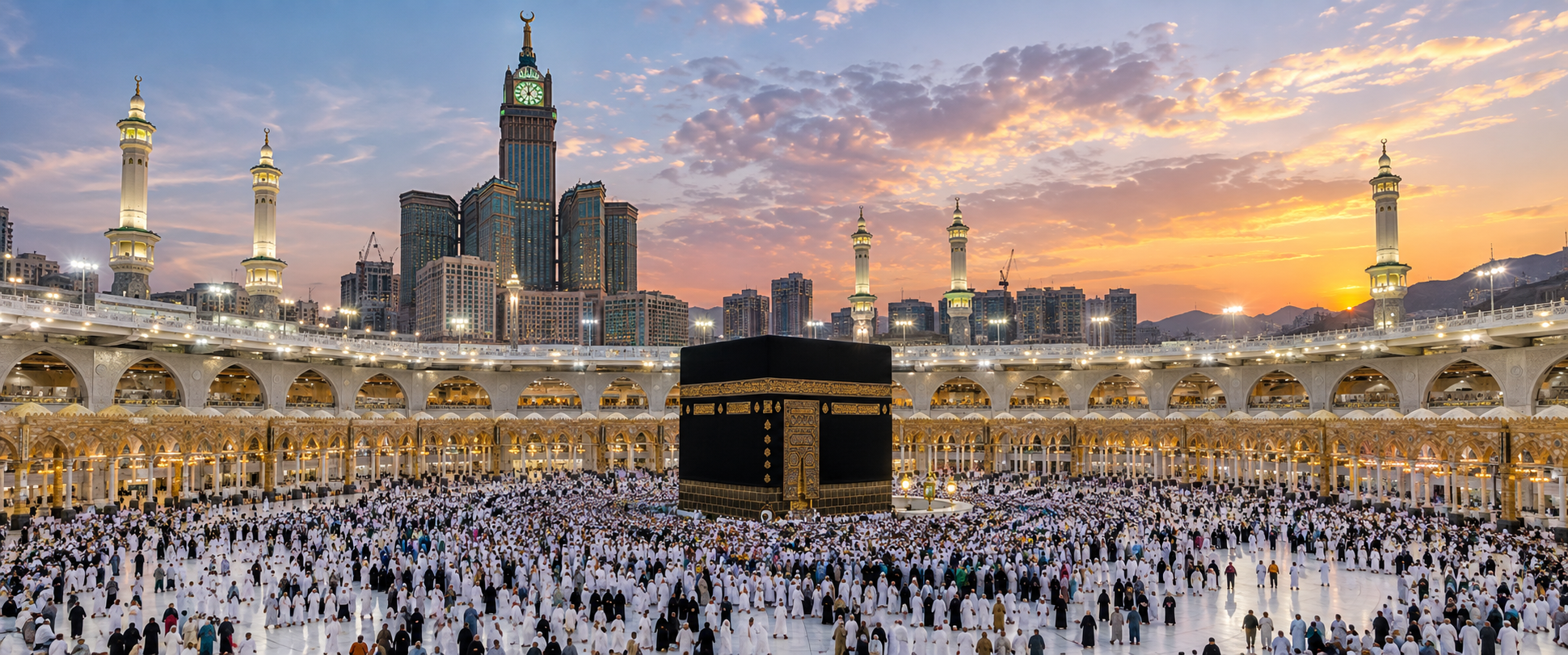 تصویر صحن کعبه در غروب زیبا